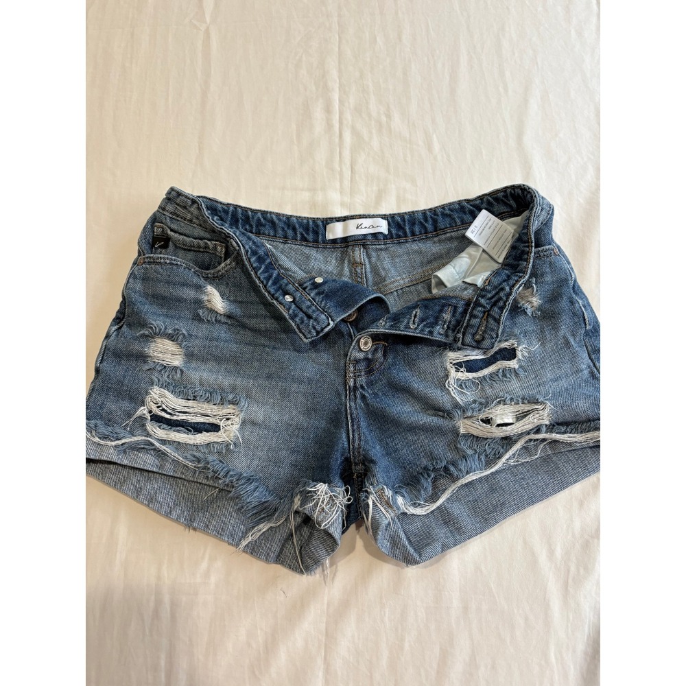 Kancan Womens Distressed Denim Shorts Medium Wash Button Fly KC8590M-N Size 9/28